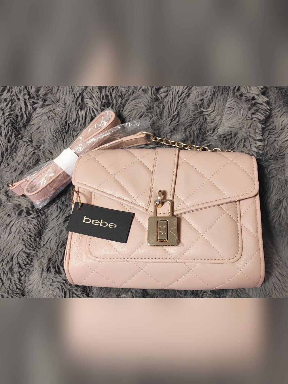 Bebe Quilted Baby Pink Shoulder Bag with Gold Chain NWT